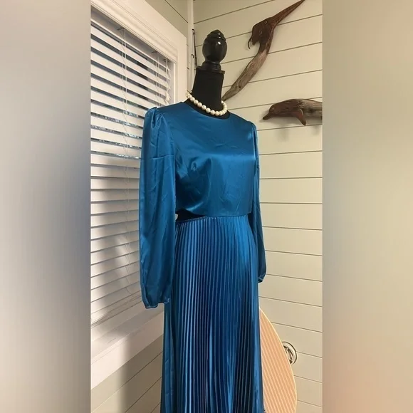 Adelyn Rae, Long Blouson Sleeve, Pleated Skirt, Side Cut-Out Dress, EUC,Size Med - Picture 7 of 12